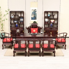 国标红木家具印尼黑酸枝红木茶桌茶台新中式功夫茶桌实木金狮茶台