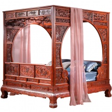 双月洞架子床缅甸花梨木中式实木别墅拔步床大果紫檀宫廷红木家具