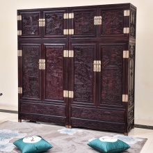 红木家具小叶紫檀（学名：檀香紫檀）实木大衣柜整装雕花顶箱柜卧室衣橱收纳柜清式山水顶箱柜一对Q 顶箱柜：长117*宽60*高237cm(单个尺寸)